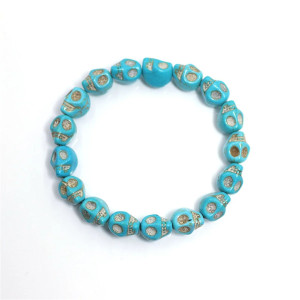 Bracelet Tête de Mort perlés de Crânes Bleu Turquoise
