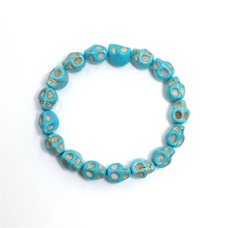 Bracelet Tête de Mort perlés de Crânes Bleu Turquoise