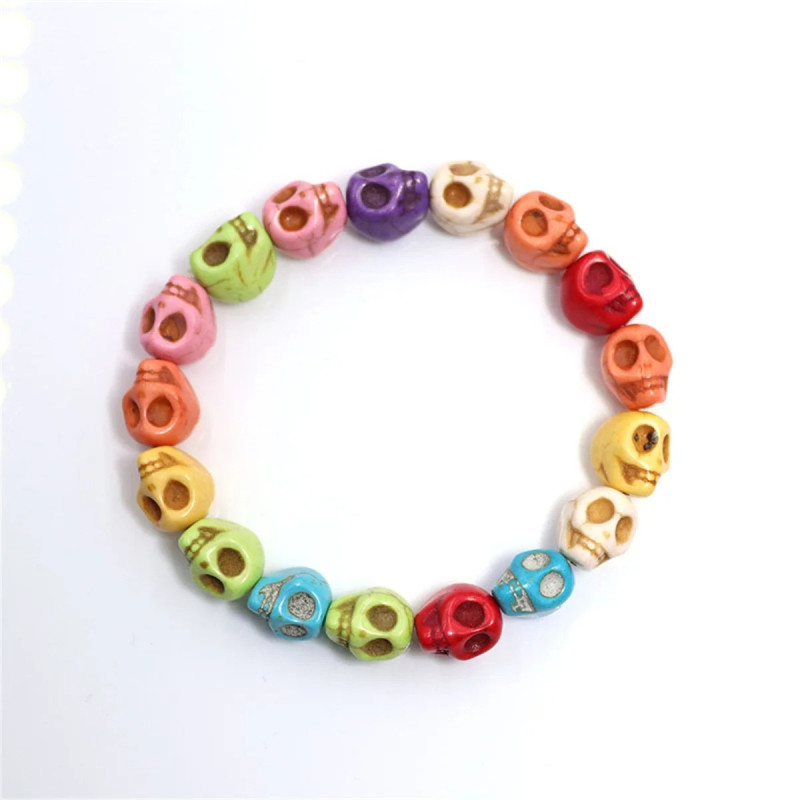 Bracelet Tête de Mort perlés de Crânes - Multicolore