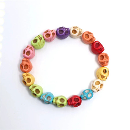 Bracelet Tête de Mort perlés de Crânes - Multicolore