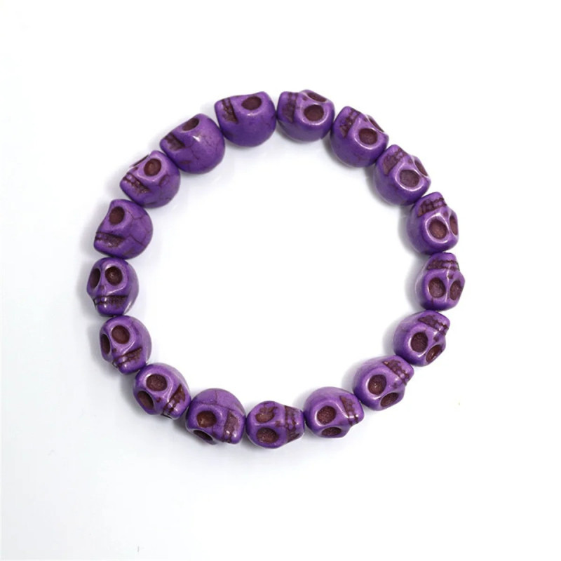 Bracelet Tête de Mort perlés de Crânes Violet