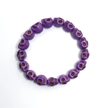 Bracelet Tête de Mort perlés de Crânes Violet