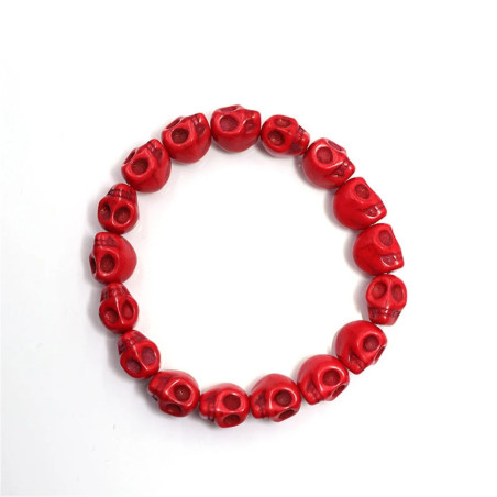 Bracelet Tête de Mort perlés de Crânes  Rouge