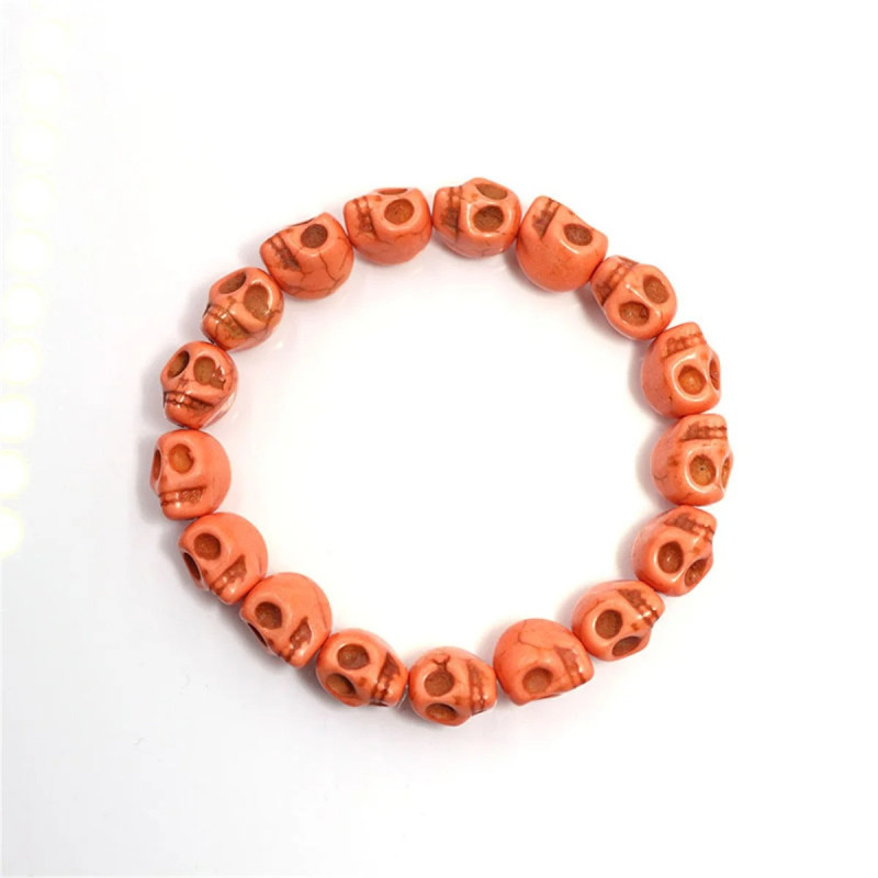 Bracelet Tête de Mort perlés de Crânes orange