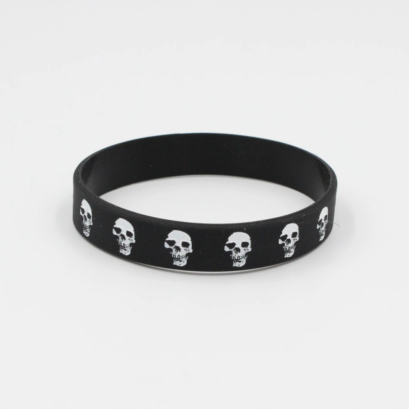 Bracelet Tête de Mort Crânes Multiples en Silicone - noir