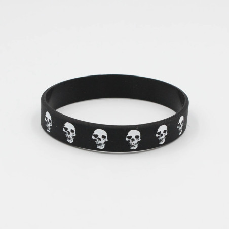Bracelet Tête de Mort Crânes Multiples en Silicone - noir