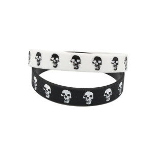 Bracelet Tête de Mort Crânes Multiples en Silicone - noir ou Blanc au choix !