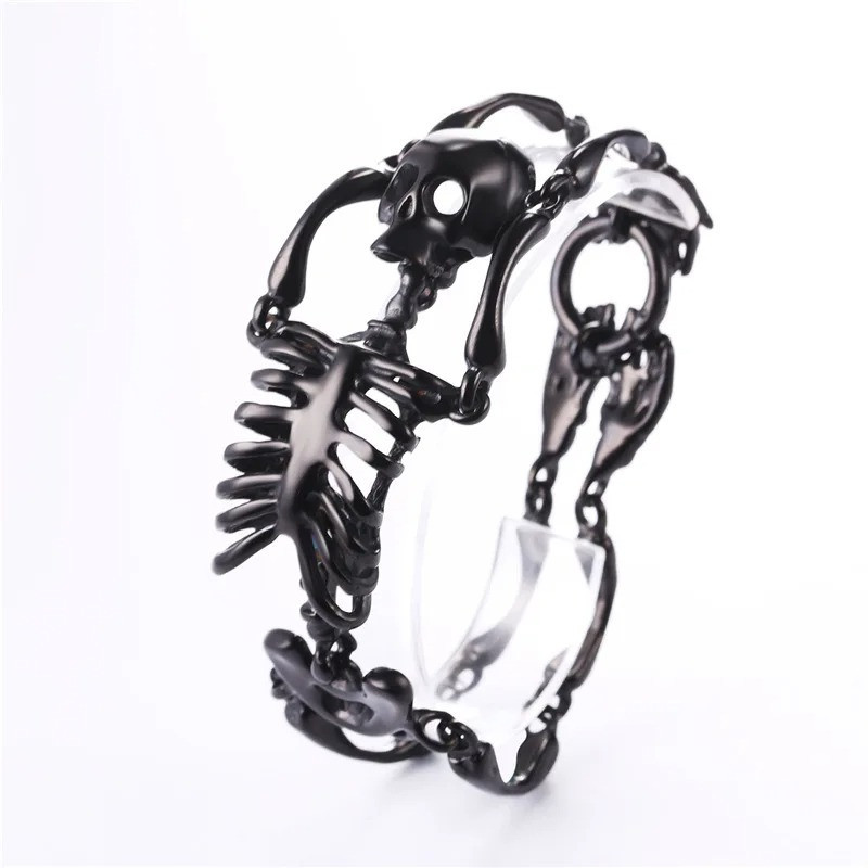 Bracelet Tête de Mort Squelette Gothique couleur noir