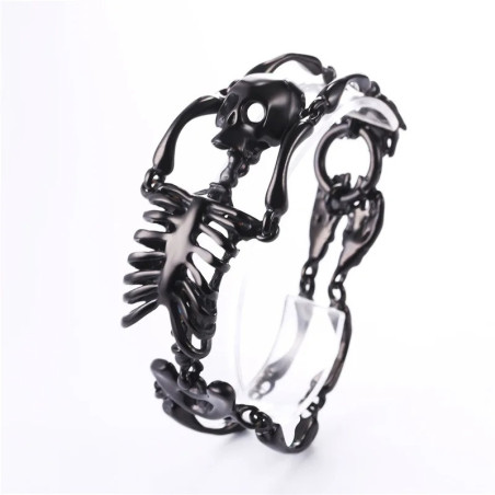 Bracelet Tête de Mort Squelette Gothique couleur noir