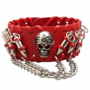 Bracelet Tête de Mort Punk Rock Crâne et balles Rouge