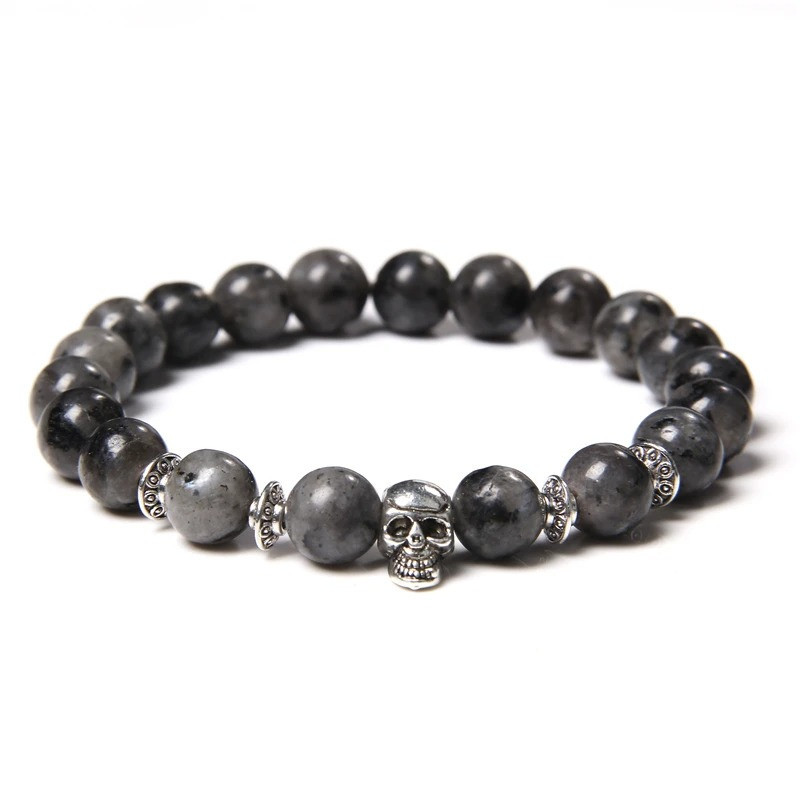 Bracelet Tête de Mort Petit Crâne avec Pierres Naturelles: 16 Couleurs