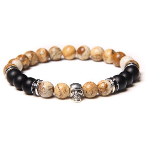 Bracelet Tête de Mort Petit Crâne avec Pierres Naturelles: 16 Couleurs