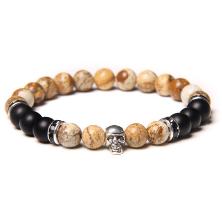 Bracelet Tête de Mort Petit Crâne avec Pierres Naturelles: 16 Couleurs