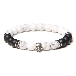 Bracelet Tête de Mort Petit Crâne avec Pierres Naturelles: 16 Couleurs