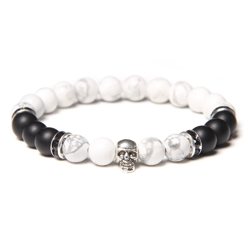 Bracelet Tête de Mort Petit Crâne avec Pierres Naturelles: 16 Couleurs