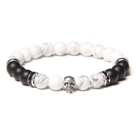 Bracelet Tête de Mort Petit Crâne avec Pierres Naturelles: 16 Couleurs