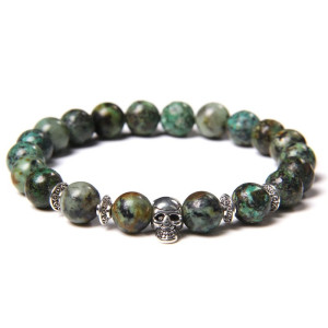 Bracelet Tête de Mort Petit Crâne avec Pierres Naturelles: 16 Couleurs