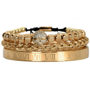Bracelet Tête de Mort Trio de Bracelets Crâne Strass or