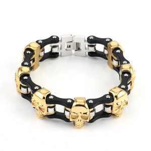 Bracelet Tête de Mort Chaine de Moto et Crânes - 3 couleurs