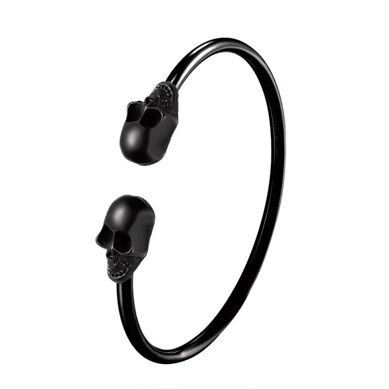 Bracelet Ouvert Tête de Mort - 3 couleurs au choix noir