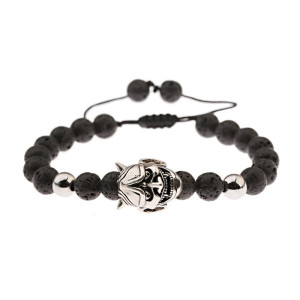 Bracelet Tête de Mort Crâne de Démon avec Perles de pierre de lave classique