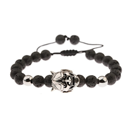 Bracelet Tête de Mort Crâne de Démon avec Perles de pierre de lave classique