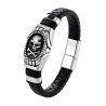 Bracelet Tête de Mort en Cuir véritable Crâne Pirate argent