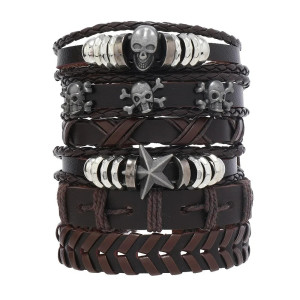 Ensembles de Bracelets en Cuir Tête de Mort Crânes Punk Rock - ensemble de 5 pièces model 1