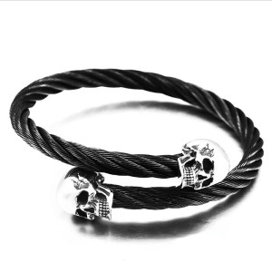 Bracelet Tête de Mort Ouvert Punk Rock en Acier Inoxydable 316 L
