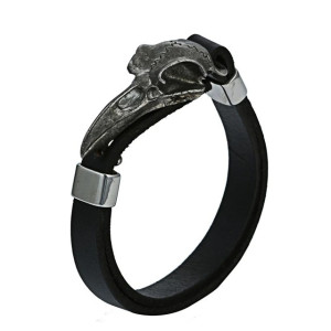 Bracelet Viking Crâne Corbeau en Cuir véritable