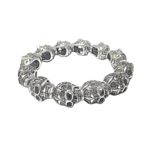 Bracelet Tête de Mort Grandes perles de Crânes en Argent Sterling 925 véritable