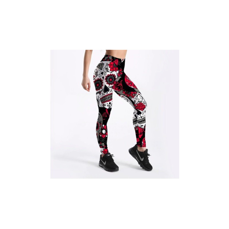 Legging Tête de Mort Mexicaine Rouge