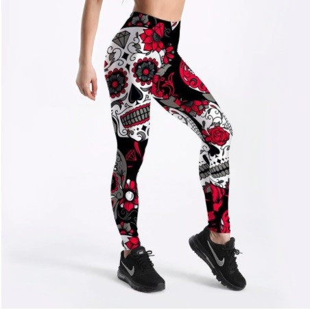 Legging Tête de Mort Mexicaine Rouge