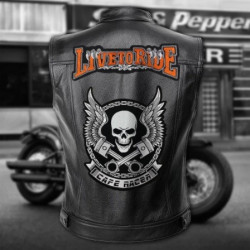 détails de la Veste Cuir Tête de Mort Live To Ride