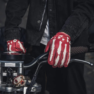 Paire de Gants Tête de Mort de Moto en Cuir Véritable Design Squelette