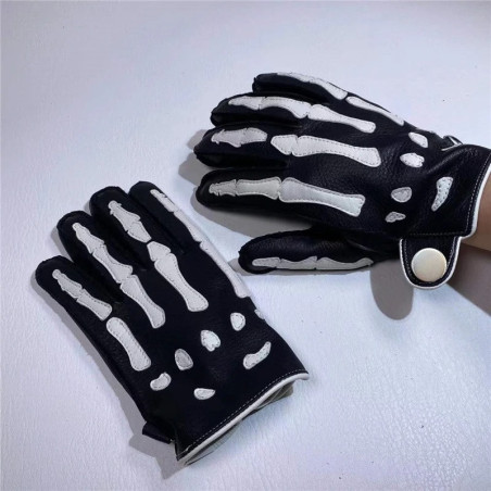 Magnifique Paire de Gants Tête de Mort de Moto en Cuir Véritable Design Squelette