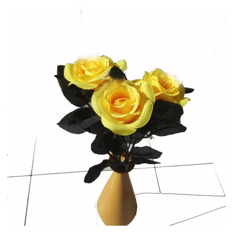 Décoration Gothique Chic Bouquet de Roses Noir Fleures Jaunes - bouquet 6 pièces