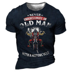 T-shirt Tête de mort Biker Ne Jamais sous-estimer un vieux motard bleu