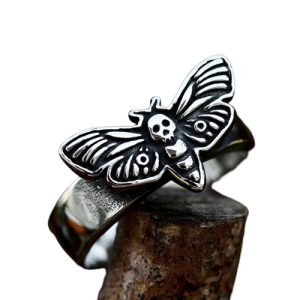 Bague Gothique Papillon de Nuit Petit Crâne - Bijoux Gothiques