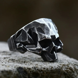 Bague Tête de Mort Design Géométrique en Acier Inoxydable