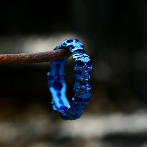 Bague Tête de Mort Crânes Punk Rock -Bleu