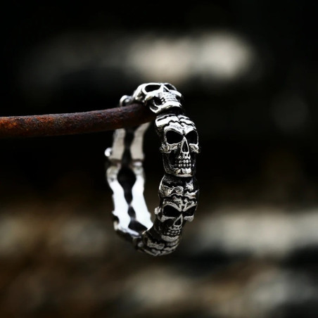 Bague Tête de Mort Crânes Punk Rock - Argent