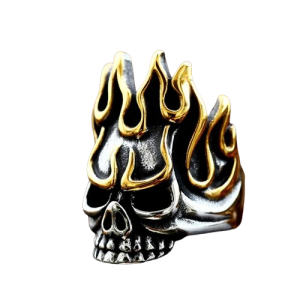 Bague Tête de Mort Crâne et Flammes