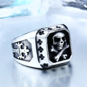 Magnifique Bague Tête de Mort Crâne Pirate Mécanique argent