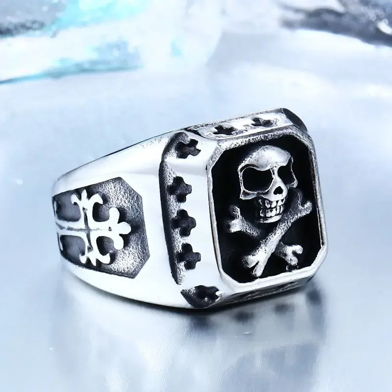 Magnifique Bague Tête de Mort Crâne Pirate Mécanique argent
