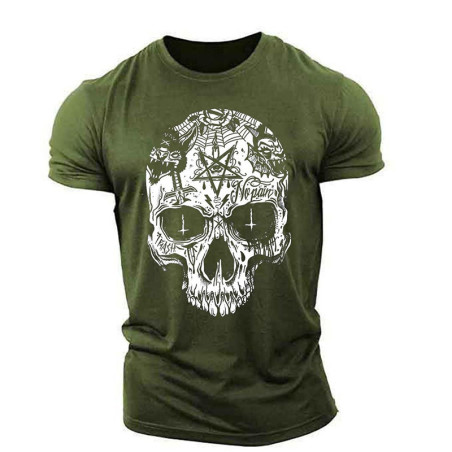 T-shirt Tête de mort Crâne Gothique Satanique kaki 