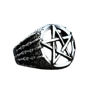 Bague Gothique Pentagramme Mains du Diable