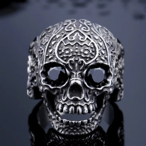 Bague Tête de Mort Crâne Rieur en Acier Inoxydable Noir