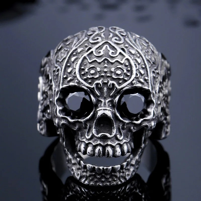 Bague Tête de Mort Crâne Rieur en Acier Inoxydable Noir