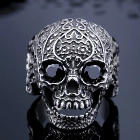 Bague Tête de Mort Crâne Rieur en Acier Inoxydable Noir
